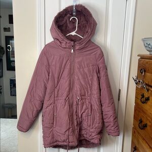Madden Girl Light Mauve Hooded Puffer Jacket/Coat Faux Fur Lined